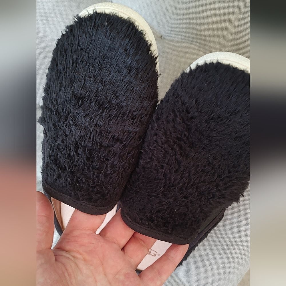 Ugg Womens Open Back Luci Slip On Leather Shoes Black Faux Fur Size 7 - Picture 5 of 7